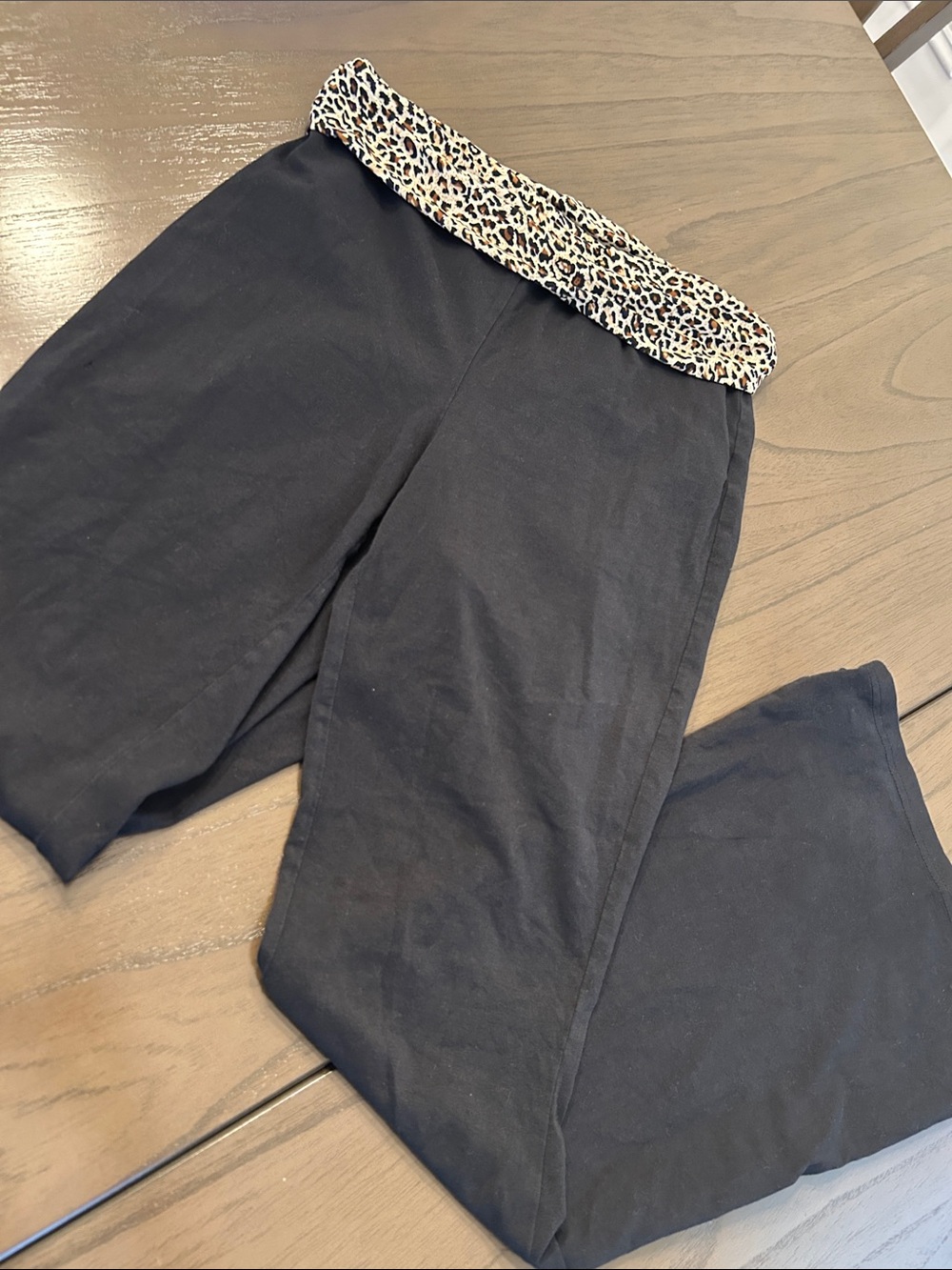 Black Leggings with Leopard Fold-Over Waistband